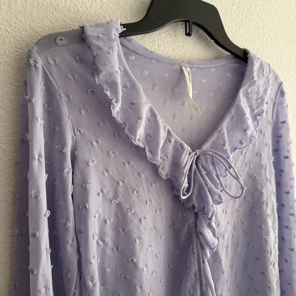 Anthropologie Lavender Bell Sleeve Ruffle Blouse Size XS Swiss Dot Fairy Boho - Picture 4 of 9